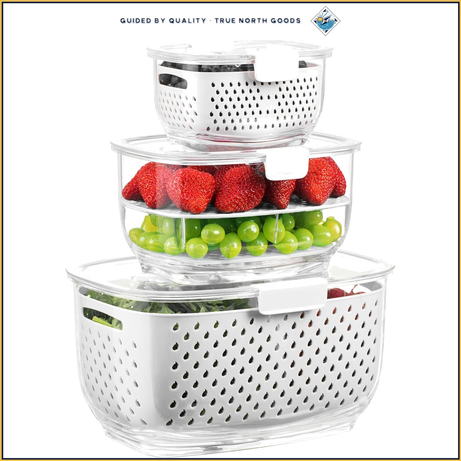 Food Grade Rectangular Storage Containers for Fruits and Vegetables – 3 Count