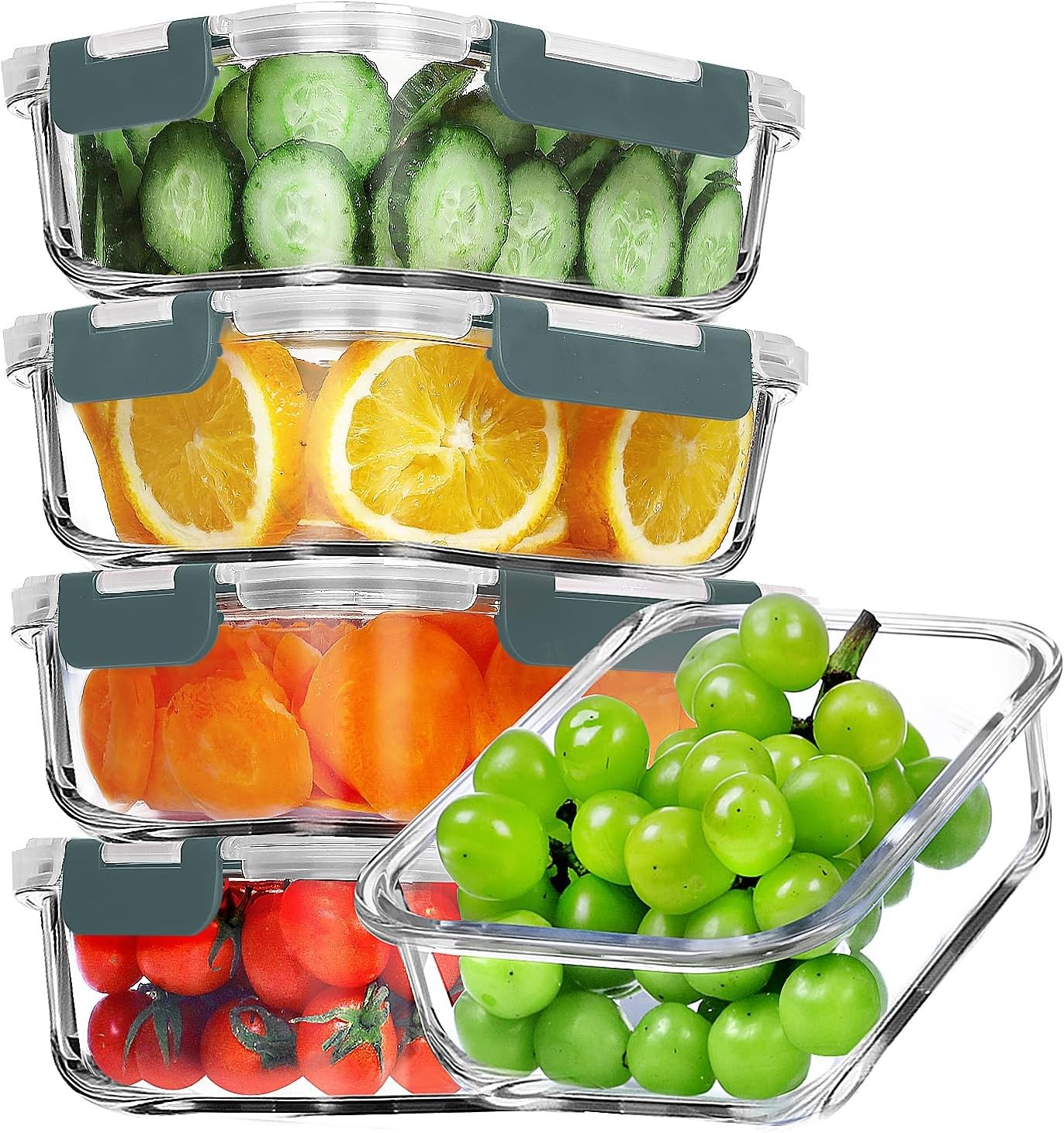 5 Pack 36 Oz Glass Meal Prep Containers Airtight Lunch Food Lids Exclusive BPA