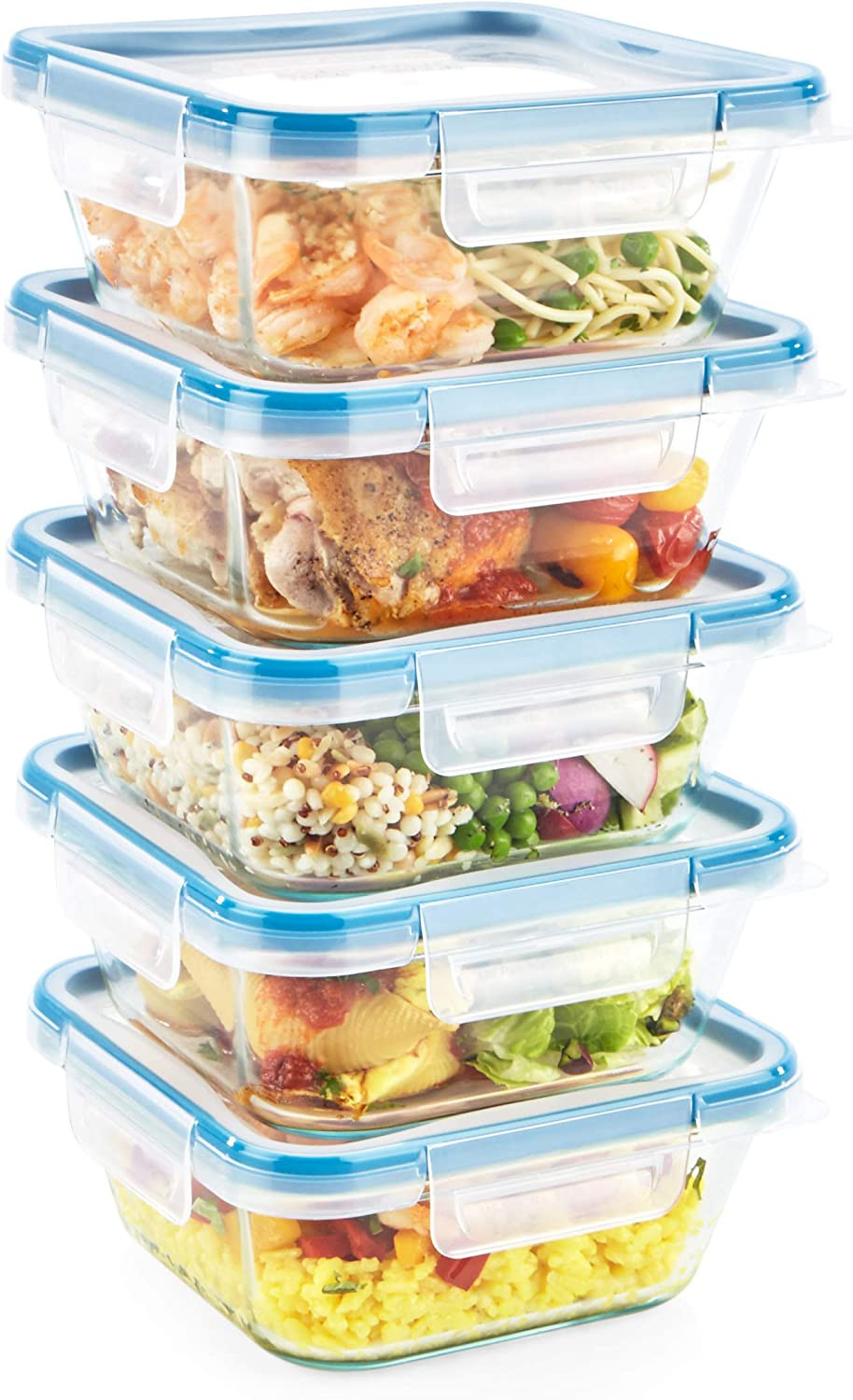 Glass Total Solutions (5-Pack, 4 Cup) Food Storage Containers Set, Airtight & Le