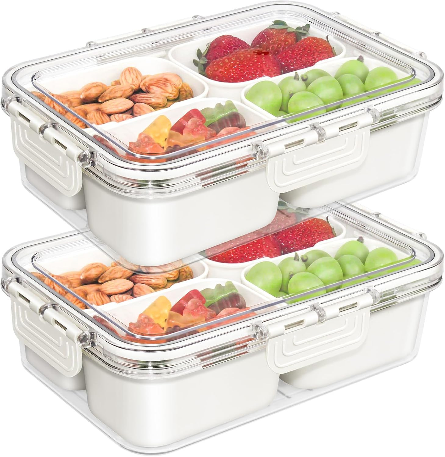 Small Snackle Box Container, Divided Serving Tray with Lid, 4 Compartment Snack