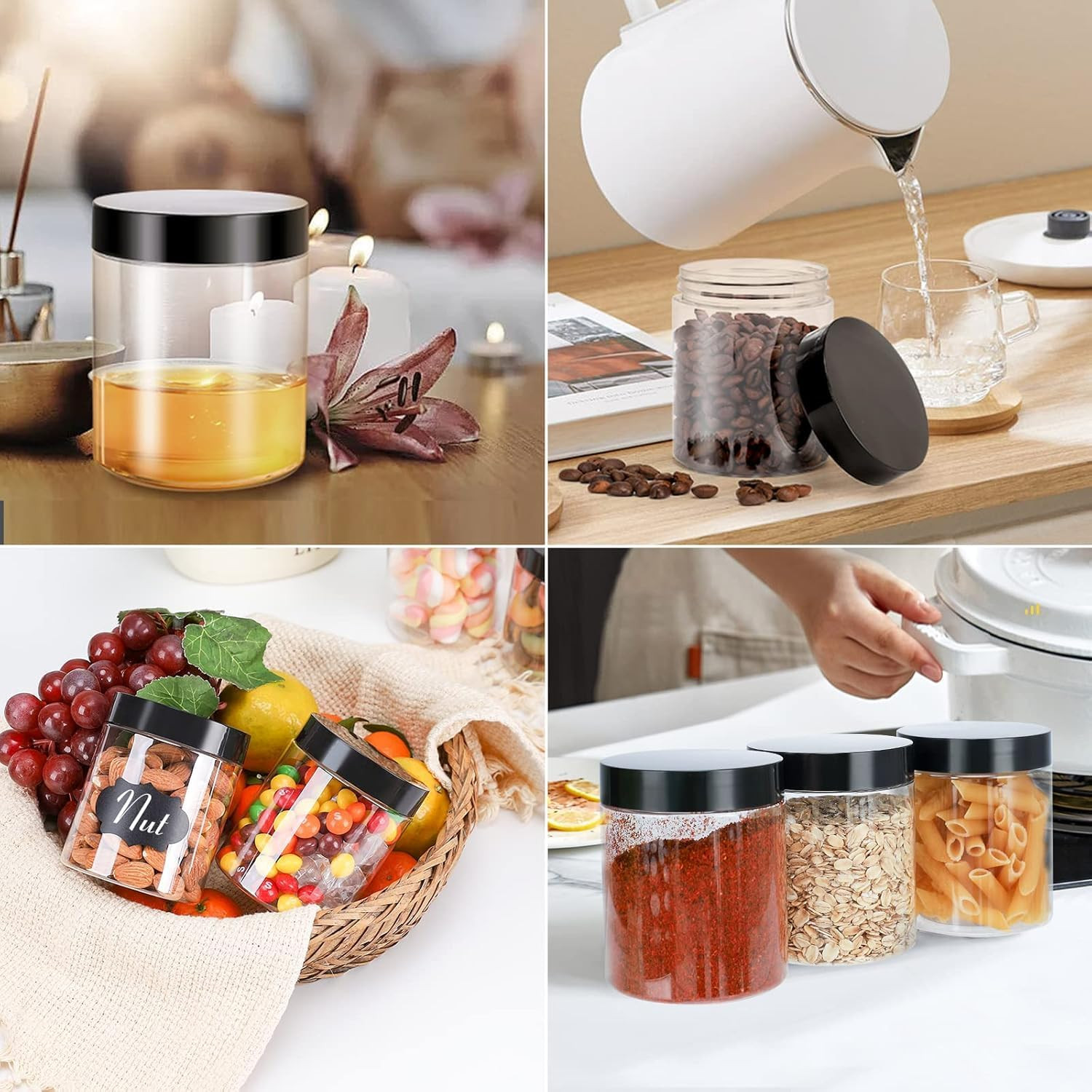 Large Small Plastic Jars Combo 24 Pack 12 16 Oz 8 Leak-Proof Clear Containers