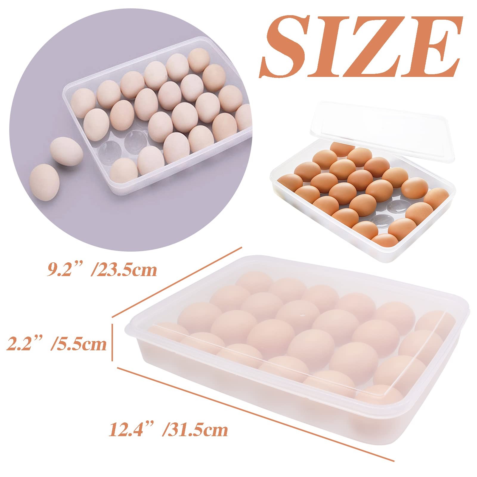 2 Pack Covered Egg Holder,Clear Egg Holder Storage Container,Stackable Plasti…