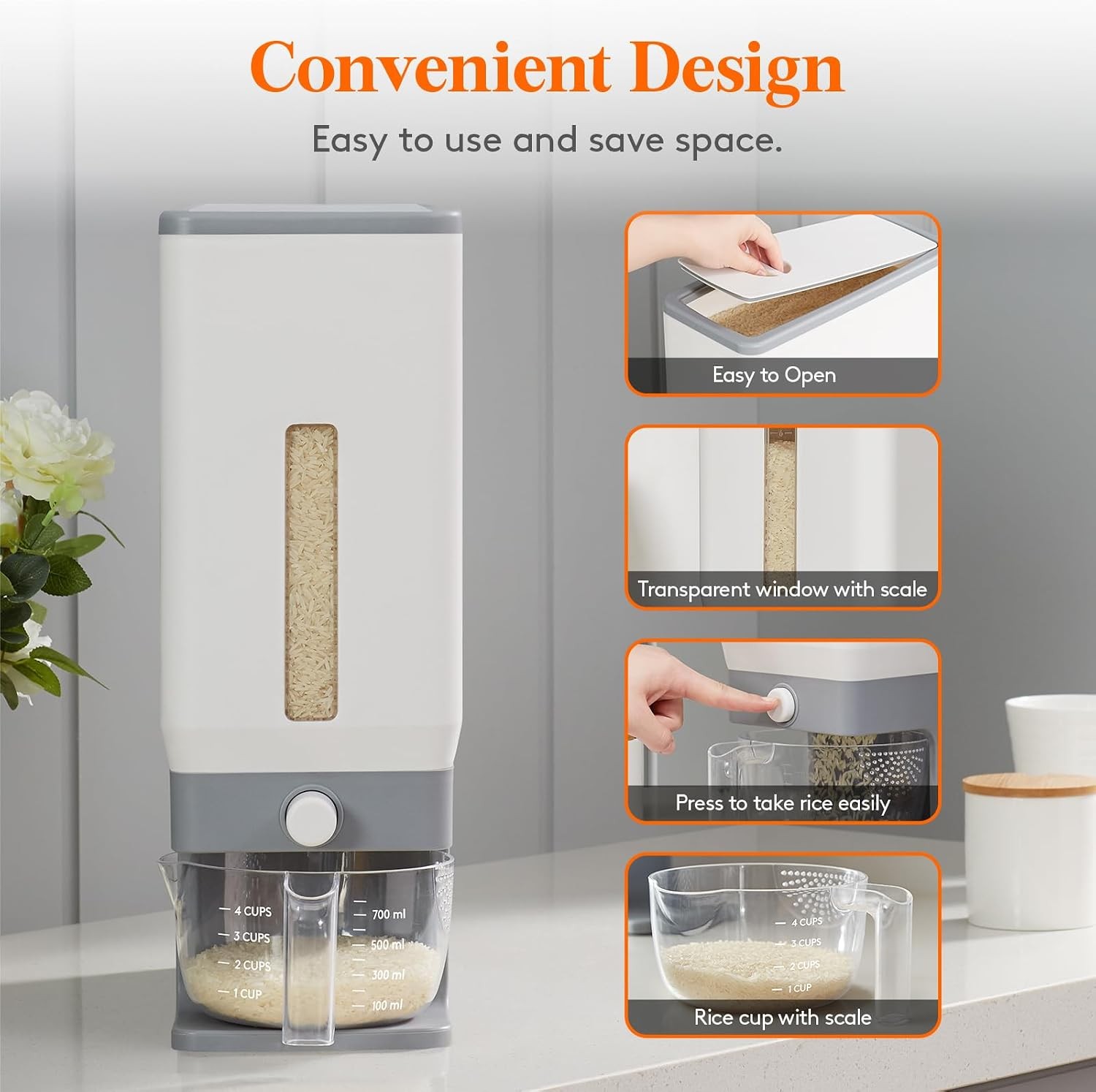 2 Pack Rice Dispenser 25 Lbs(11.3kg Rice Storage Container Sealed Moisture Proof