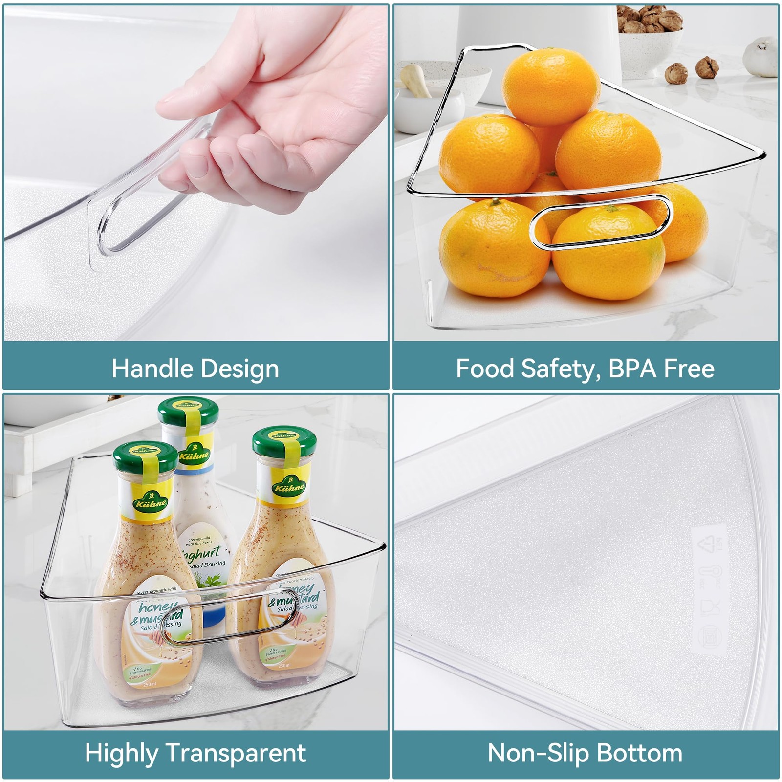 Oubonun Lazy Susan Organizers Set of 4 10.2”x 9.4”x 4” Plastic Transpar…
