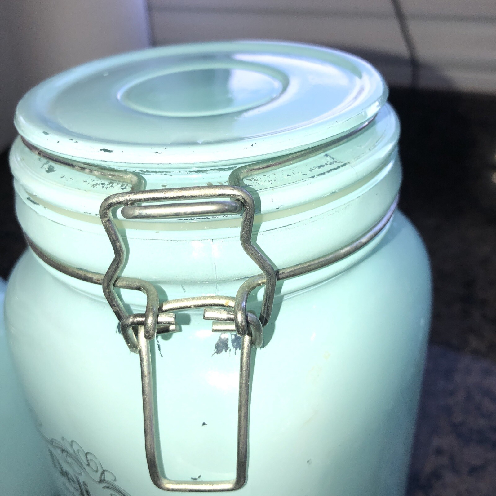 BLUE HARBOR Set Of 3 Sea Glass Colored Kitchen Canisters *see notes*