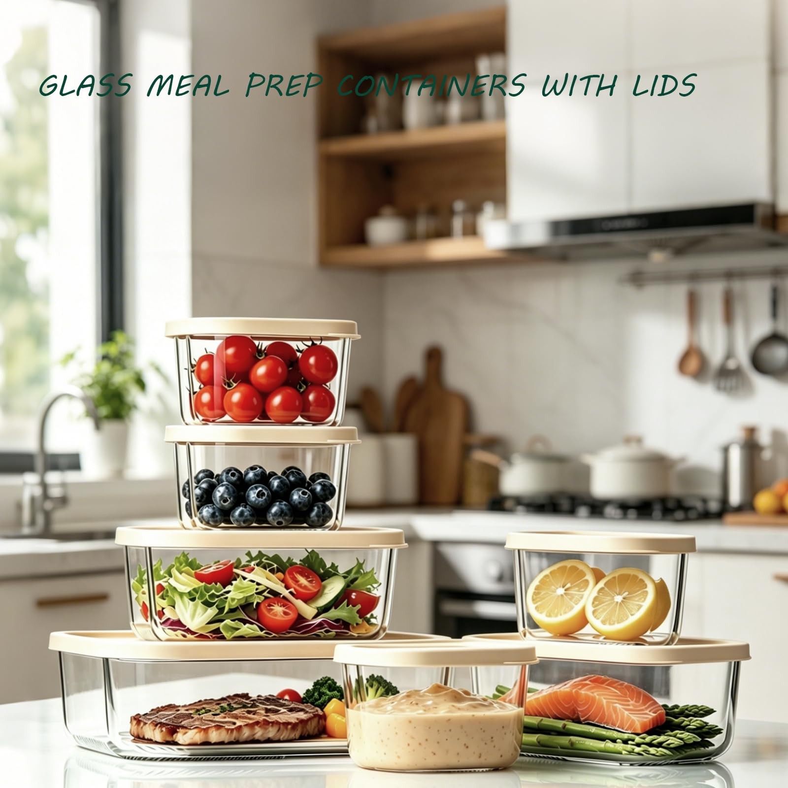 KEMETHY 7 Pack Glass Food Storage Containers with Lids,Stackable BPA Free Gla…