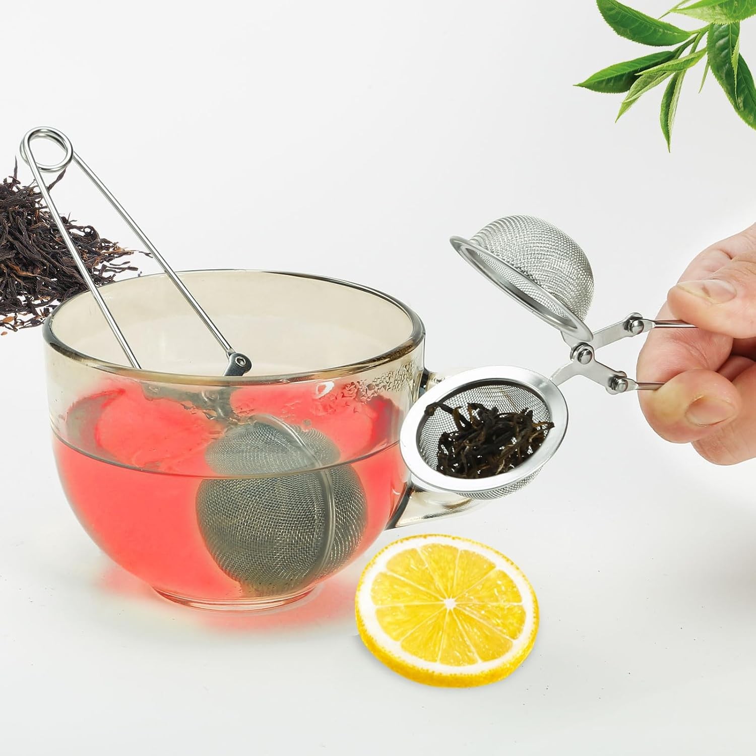 Tea Strainers for Loose Tea, 4 Pack Infuser with Handle Fine Mesh Silver