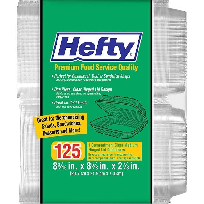 Hefty Clear Hinged Lid Plastic Containers 8″x8″ 125 ct Takeout Box FREE SHIPPING