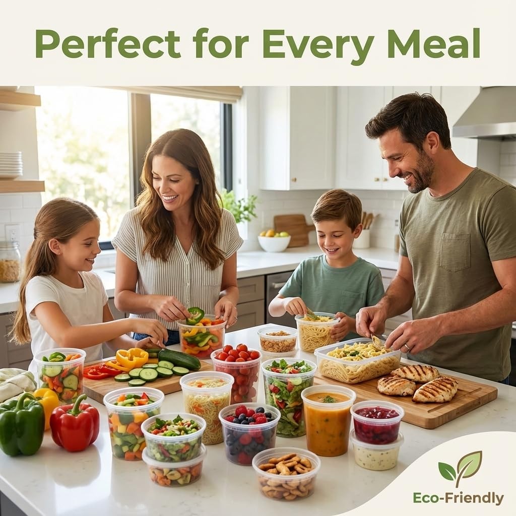 24 Sets Deli Containers with Lids – 8Oz, 16Oz & 32Oz – Leak Proof, Microwaveable