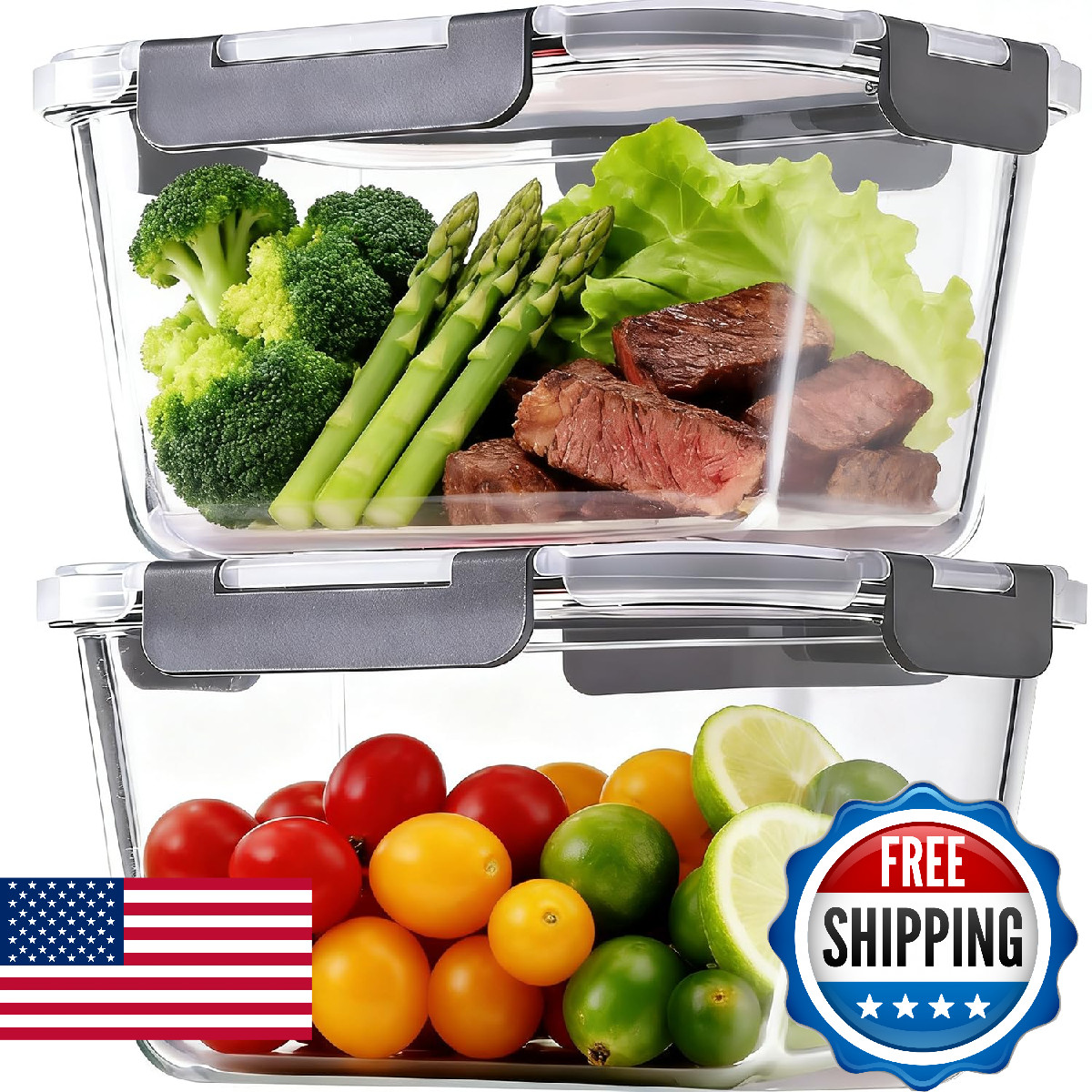 2 Pack Large Glass Food Storage Containers with Lids 85oz/10.5cup Big Airtight S
