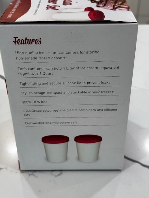 StarPack Ice Cream Container Set of 2 white containers w/ red lids-NEW IN BOX