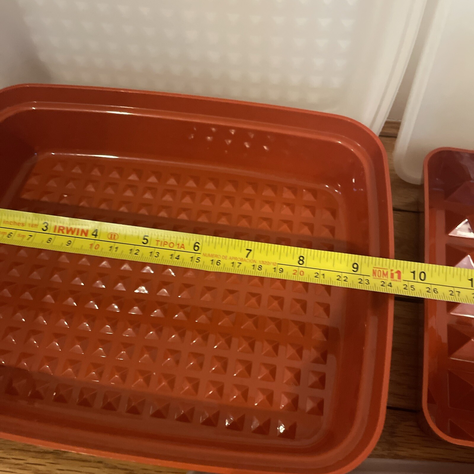 Vtg 6 Pc Lot Tupperware Orange Rectangle w/Clear Lids Meat Keeper Storage Retro