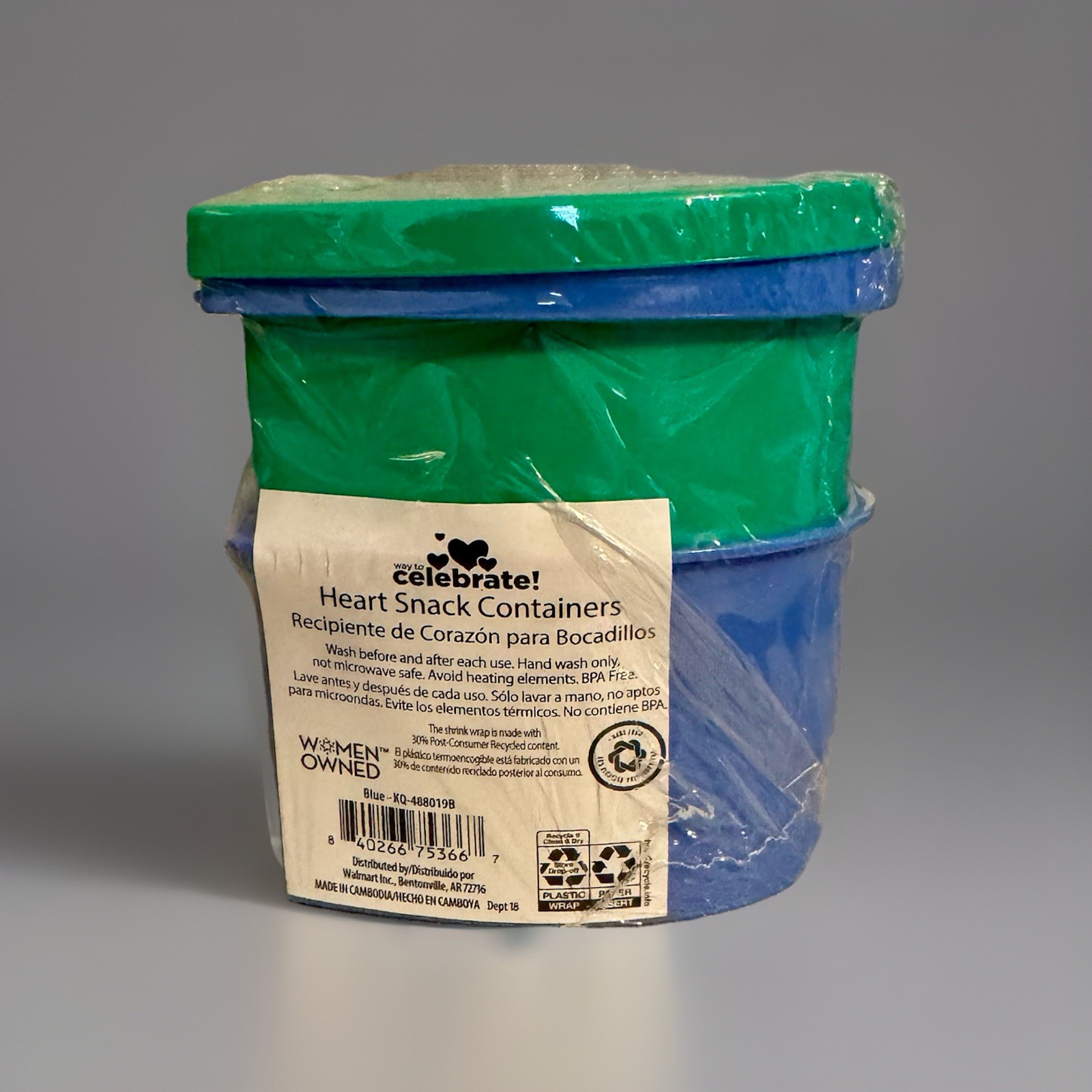 New “Way to Celebrate!” Blue & Green Heart-shaped Snack Containers Party Snacks