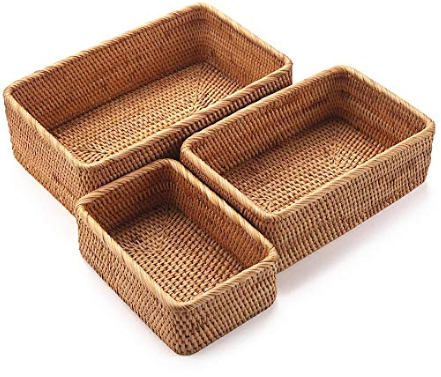 Natural Rattan Storage Baskets, Rectangular Woven Fruit Baskets, Decorative W…