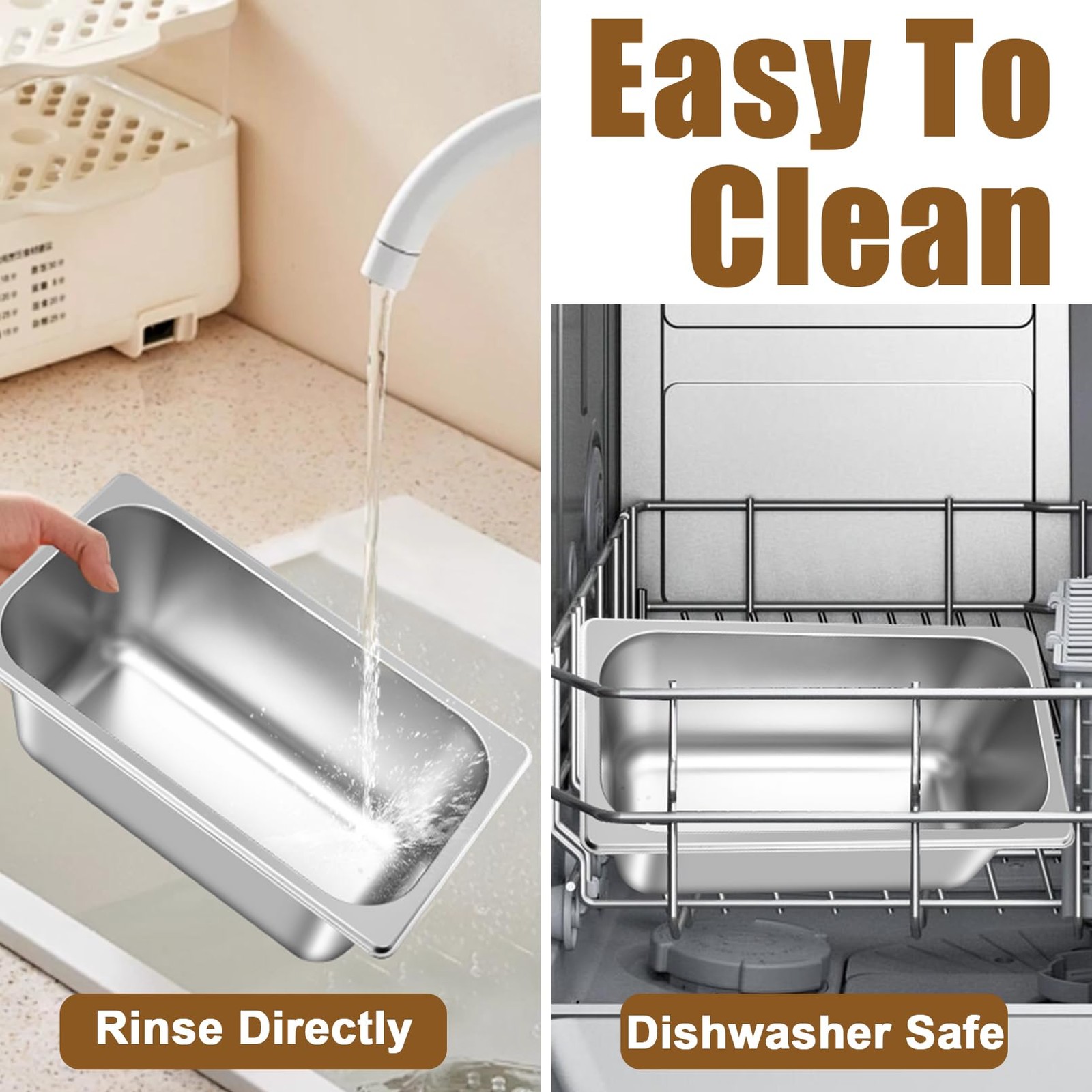 4 PCS 1/3 Size x 6 Inch Deep Stainless Steel Steam Table Hotel Pan Lid Buffet