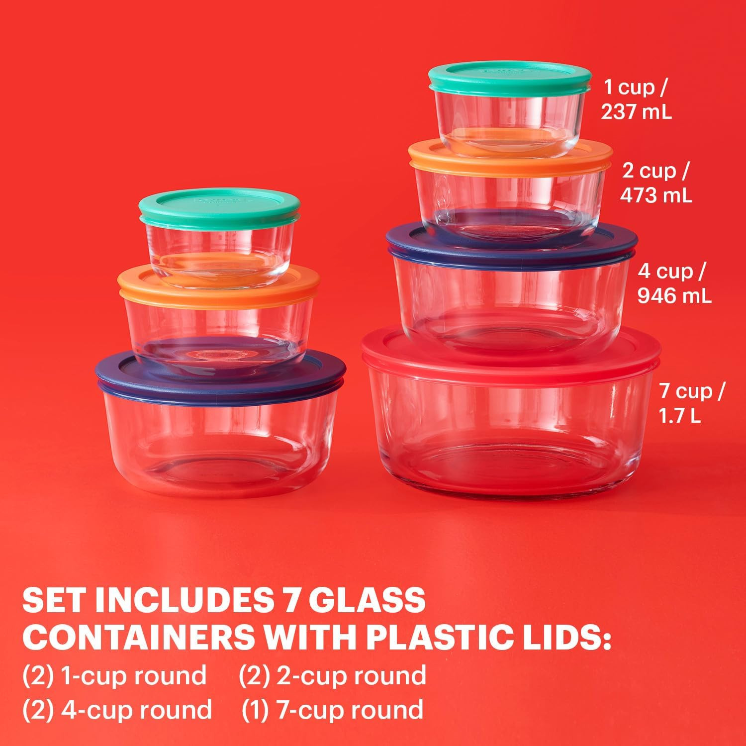 Simply Store (7-Pack) Glass Food Storage Containers Set, (1, 2, 4 & 7 Cup) Meal