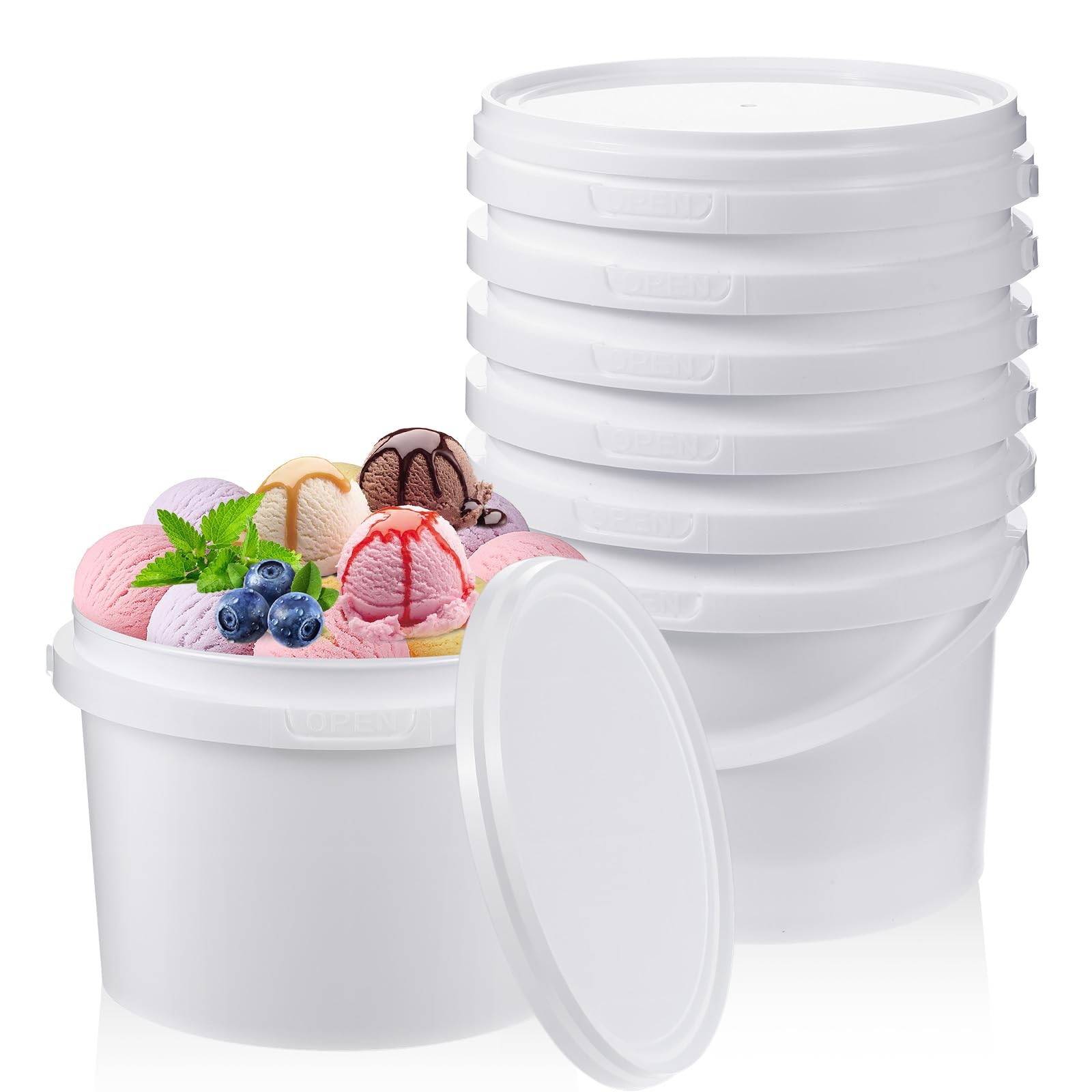 12 Pcs 100oz Ice Cream Buckets with Lids White Plastic Bucket with Handle Foo…