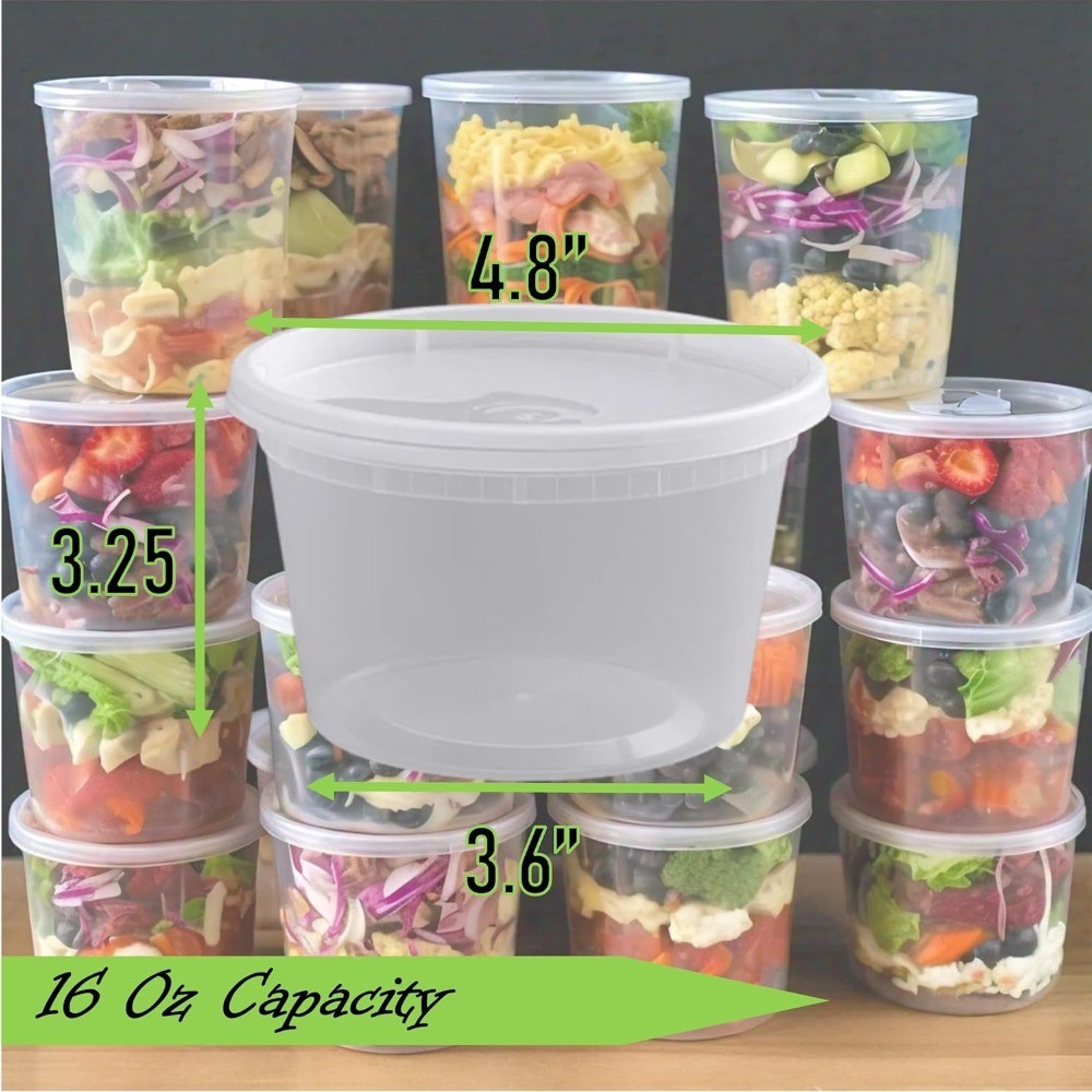 16 oz Clear Deli Containers with Lids, 12-Pack, Airtight Reusable Plastic Food