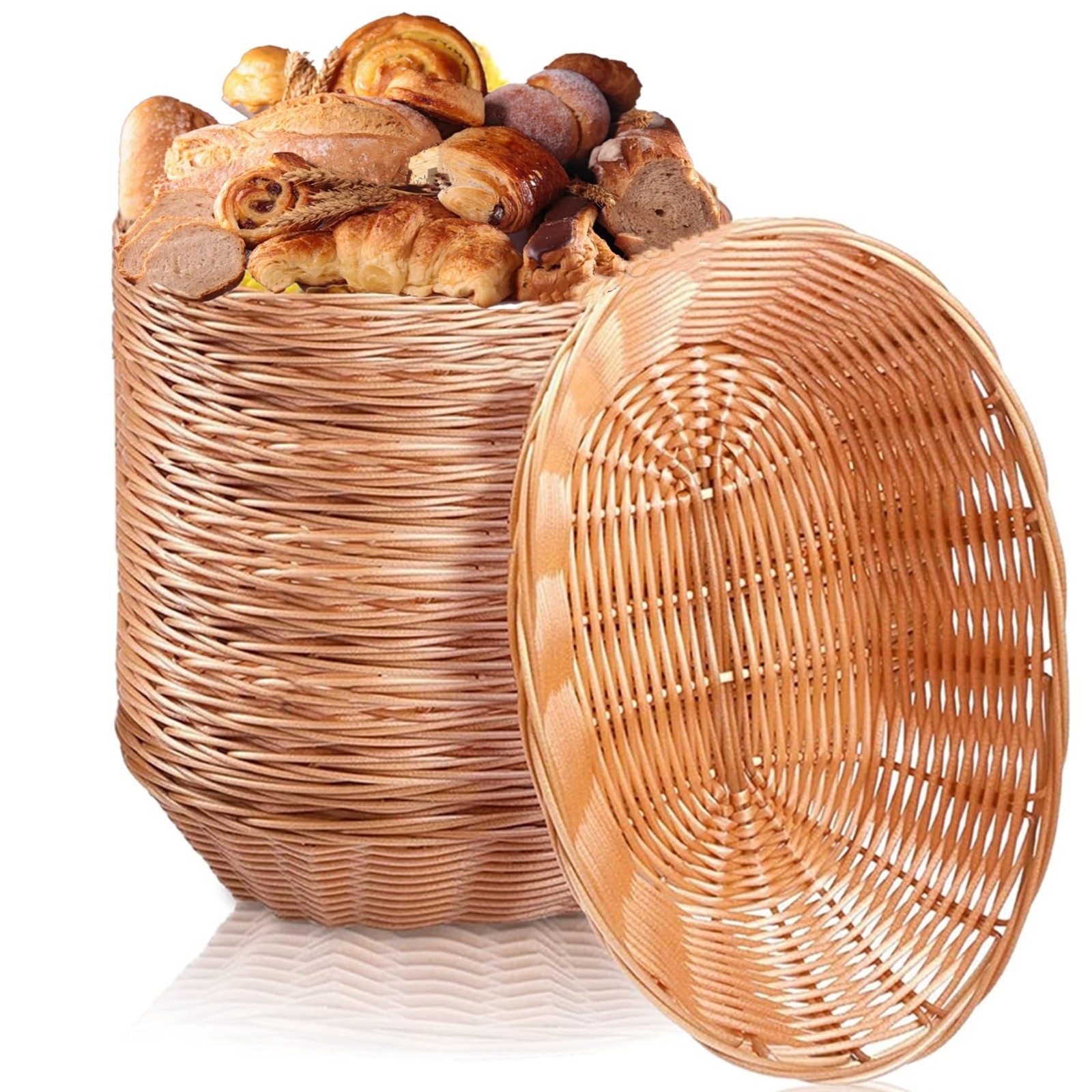 16 Pack Plastic Small Gift Baskets, Oval Wicker Bread Basket for Party, 9 x 6…