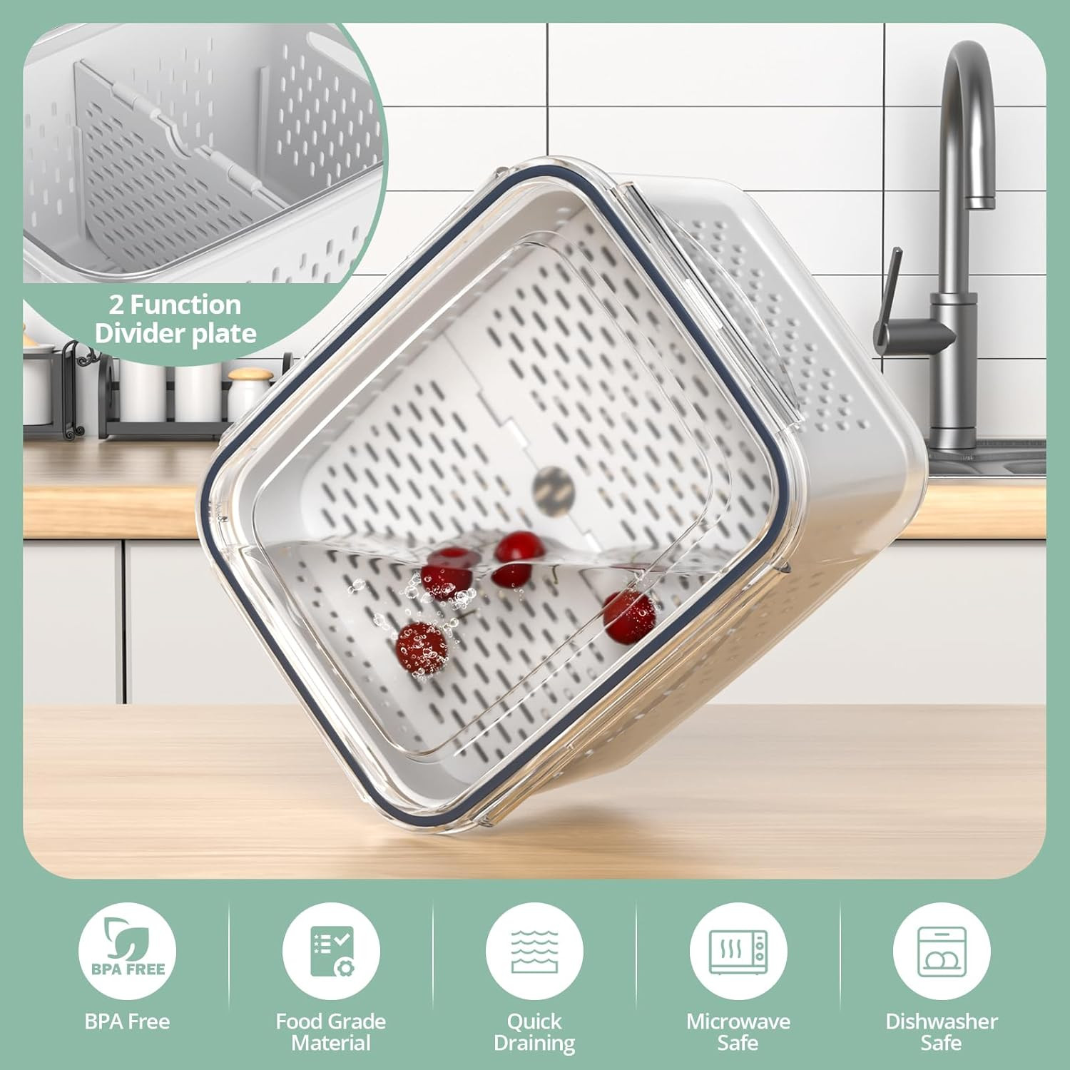 Fruit Storage Containers for Fridge with Removable Colander, 8 Pack Fruit Contai
