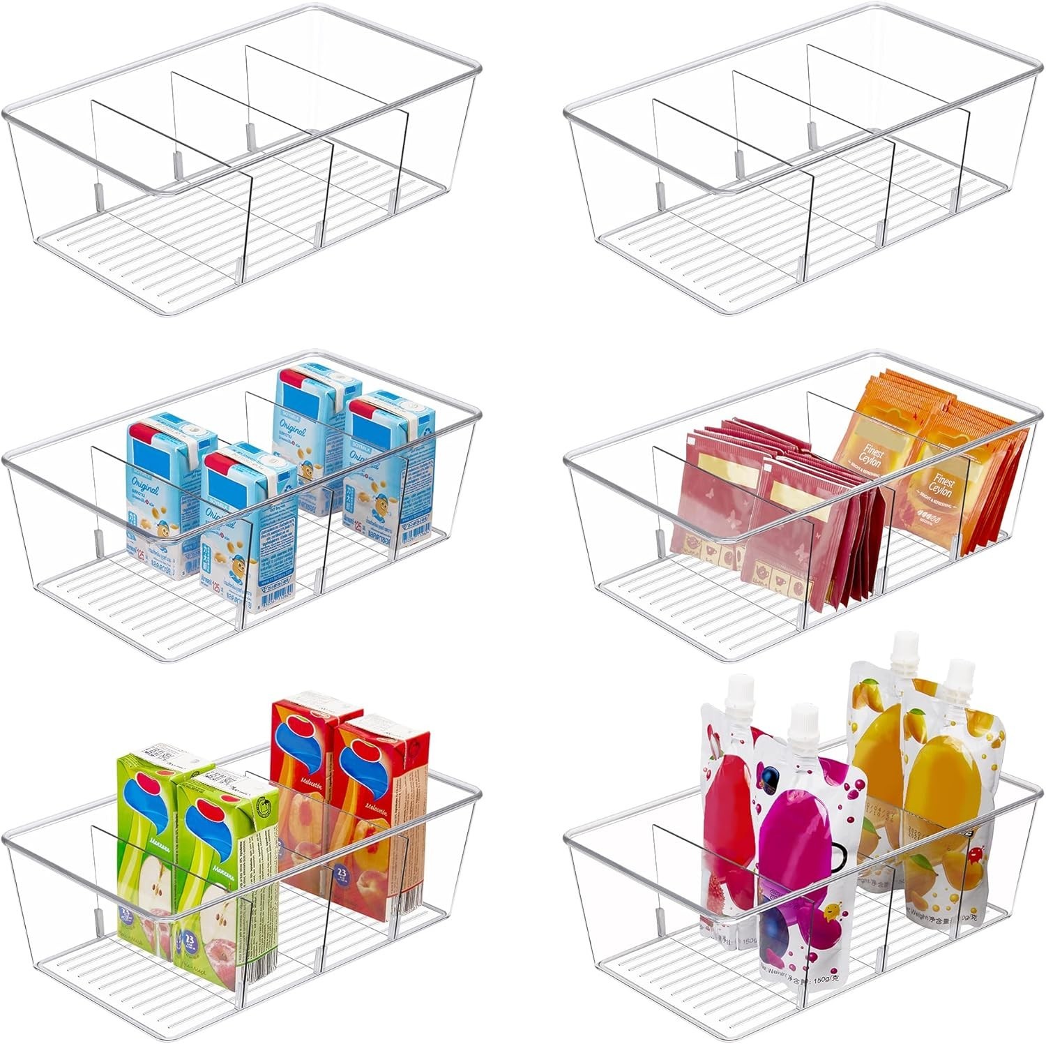 Lightweight 6 Pack Food Organizer Bins for Easy Pantry and Kitchen Storage