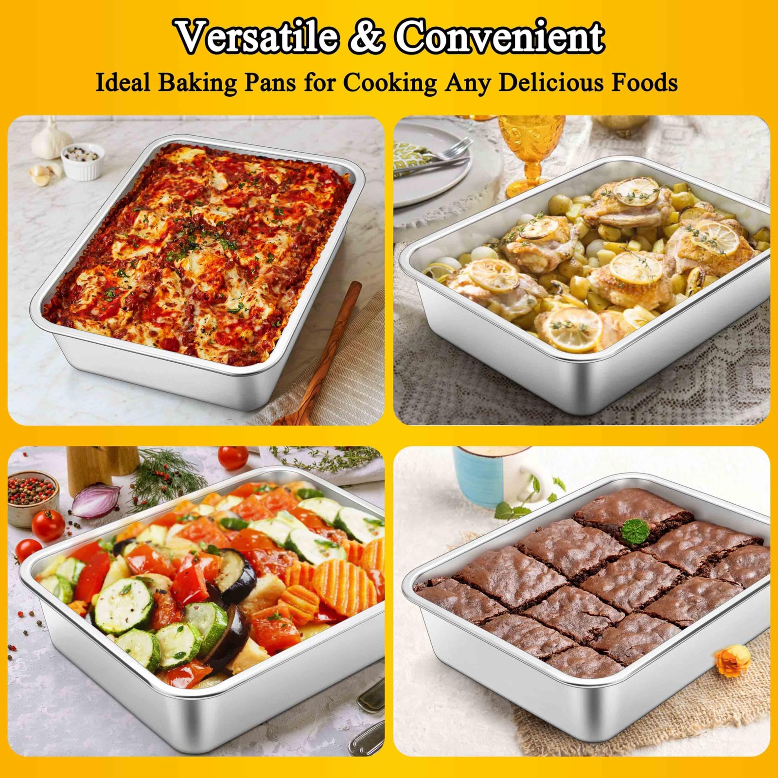 Homikit 2 Pack Lasagna Pan 3 9.8 inches x 12.6 x 3.1 inches, Silver