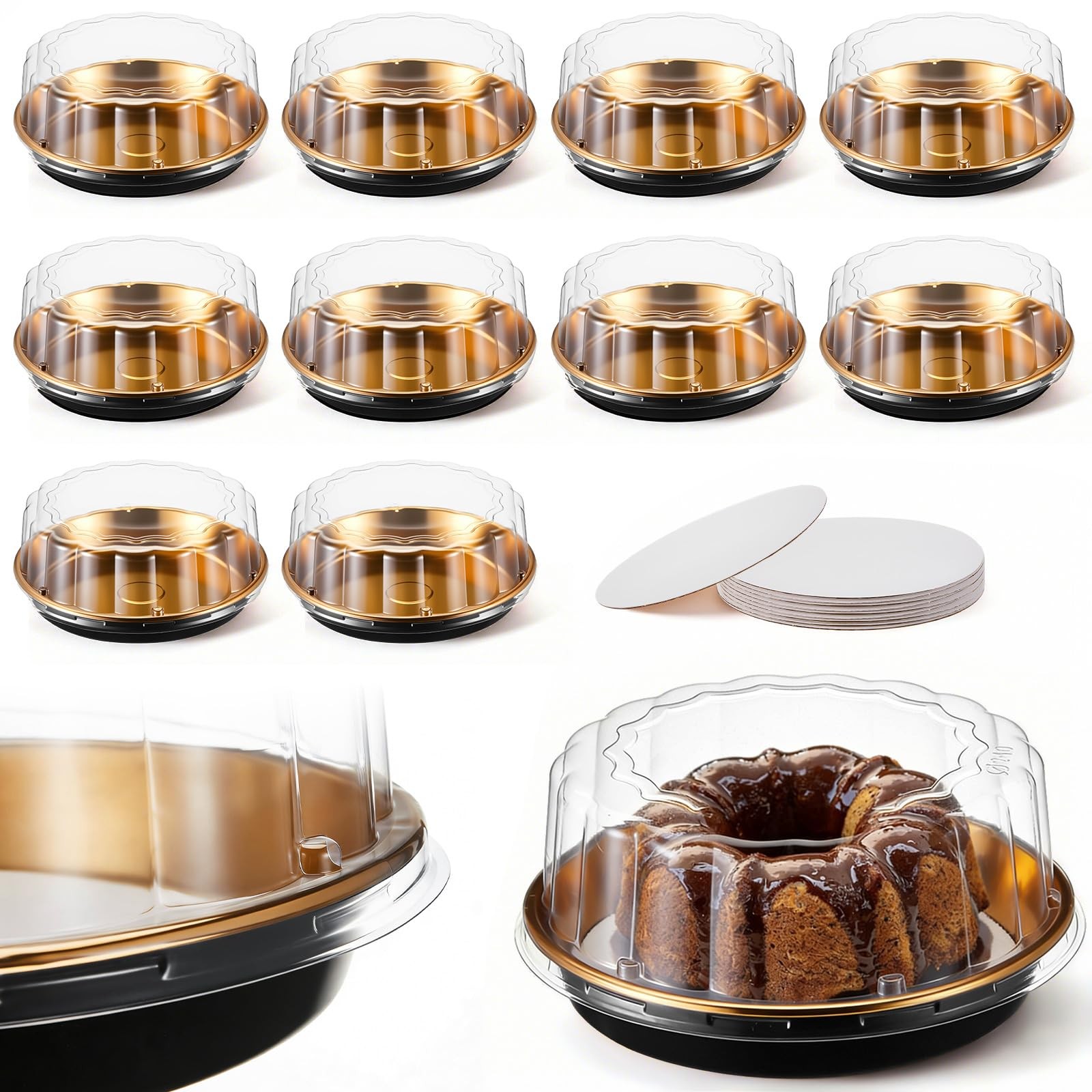 10 Pack 9in Round Cake Container and 10 Pack 8in Cake Boards, Disposable Pie …