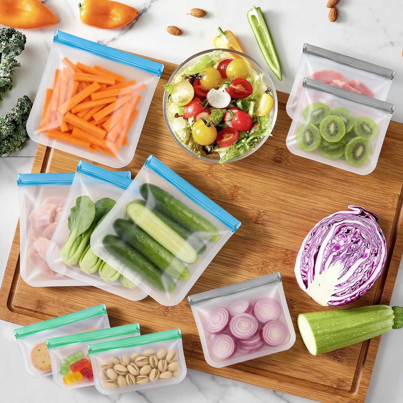 9 Pack Silicone Reusable Freezer Bags Set, 3 Sizes (Gallon/Snack/Sandwich) – …