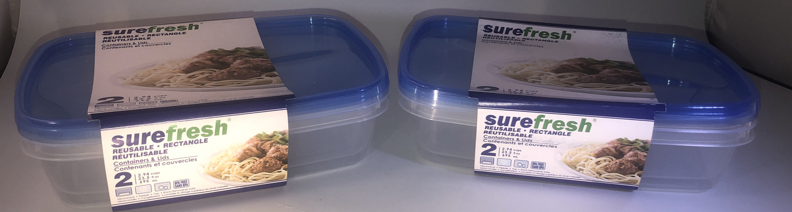 4ea 2.94Cups/23 Fl Oz Ea Sure Fresh Dry/Cold/Freezer Food Containers 2”H x 8”W