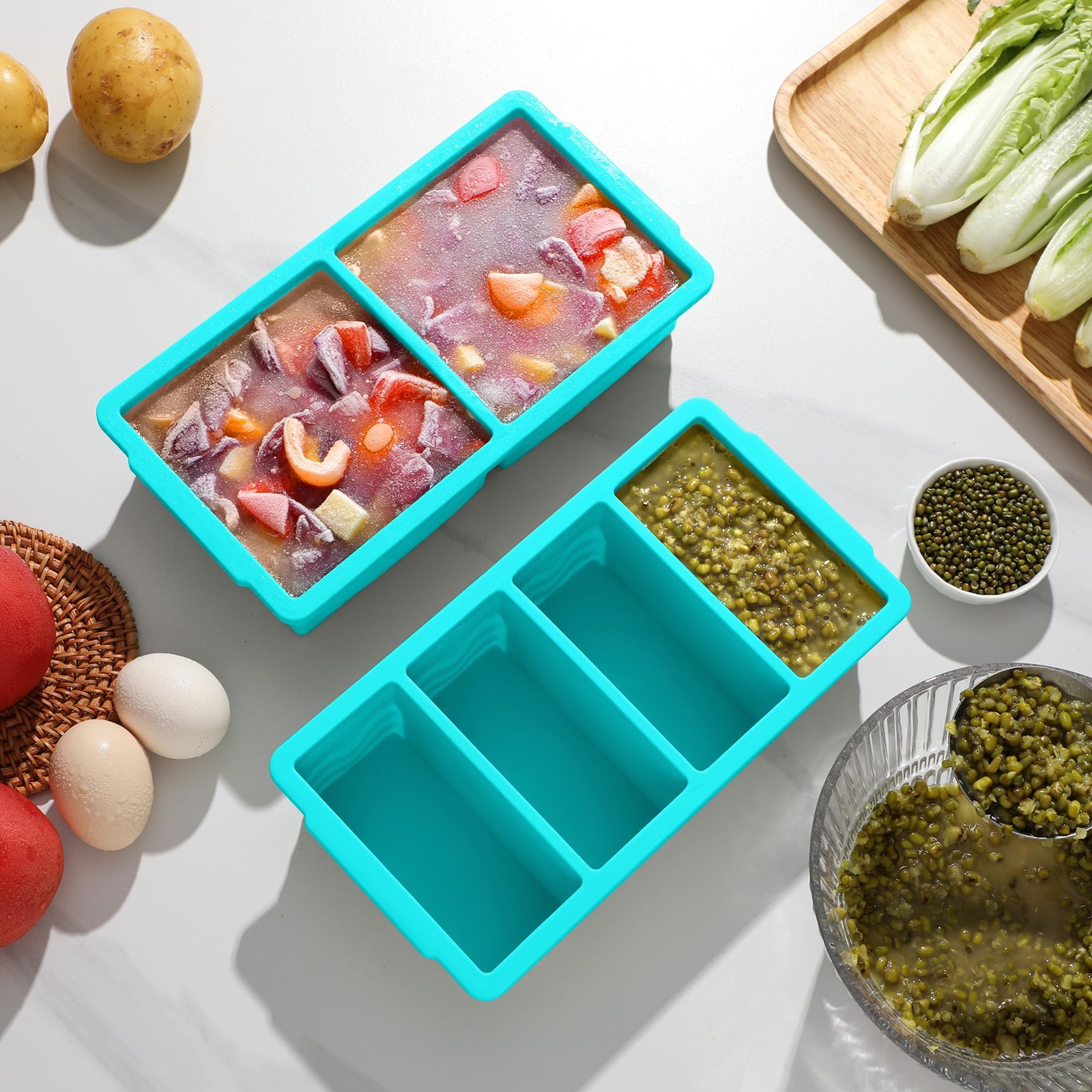 Silicone Soup Freezer Trays, 250ml 125ml Portion Containers, Meal Prep, Blue