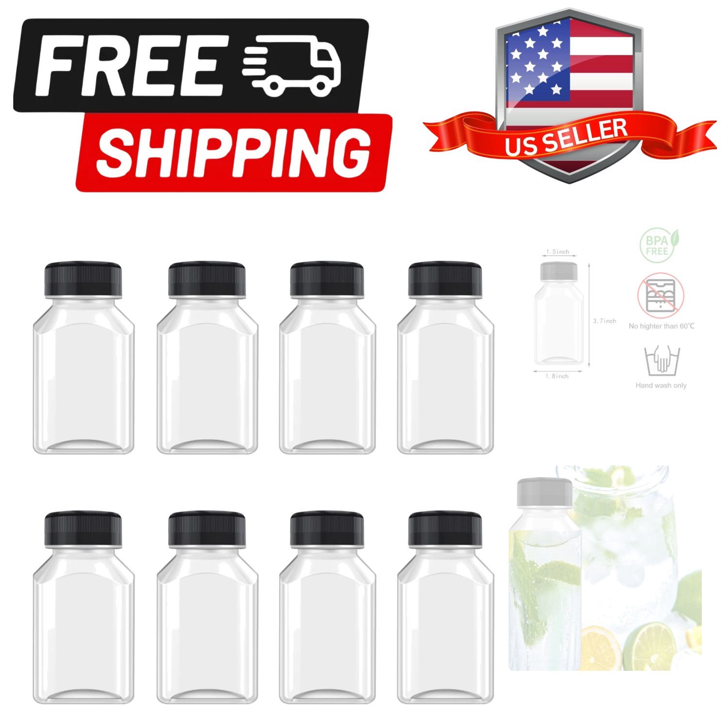 8 Pcs 4 Oz Juice Bottles Plastic Ginger Shot Bottles, Leak Proof, Beverage Co…