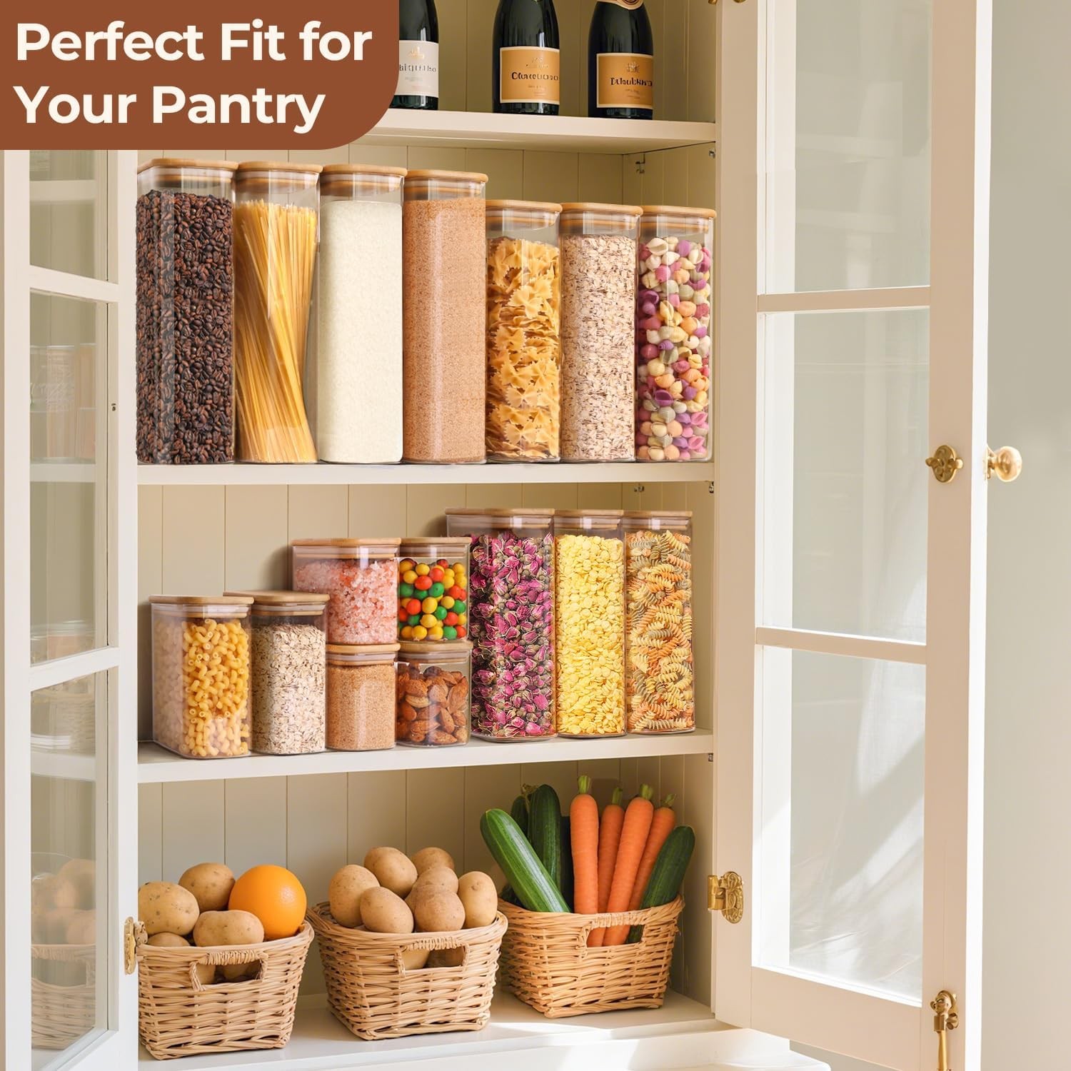 2.2 Qt Rectangle Glass Storage Containers W/ Lids Glass Jars W/ Bamboo Lids