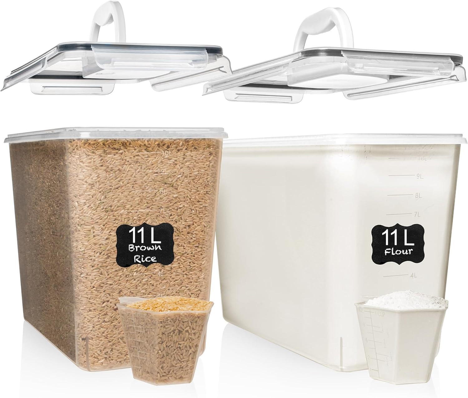 2 PC (11L | 372 Oz) Flour Sugar Storage Containers with Easy Carry Handle – Plas
