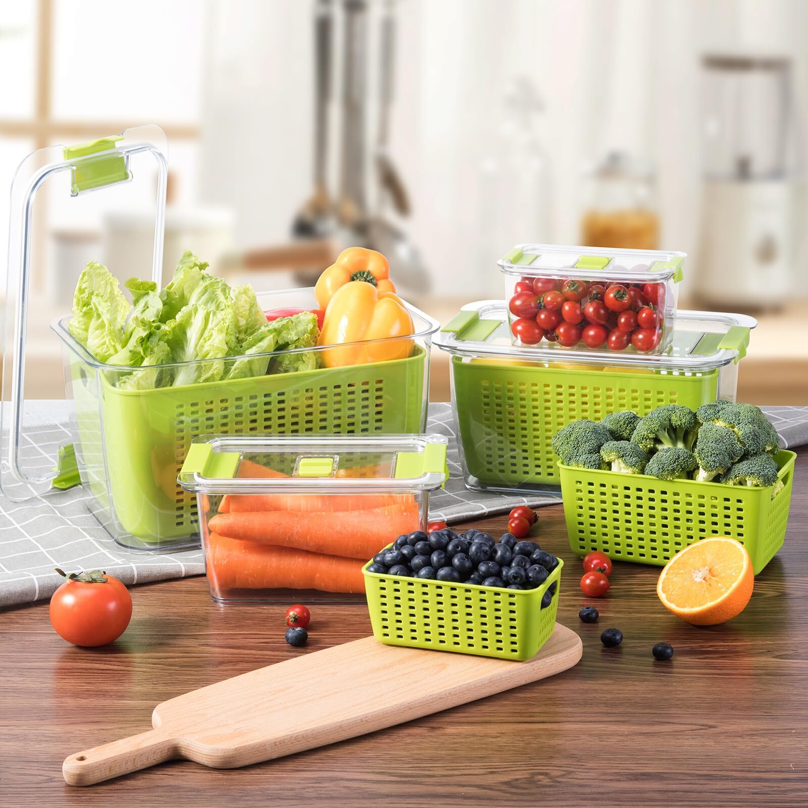 Fruit Vegetable Storage Container, 4 Pack Fresh Containers for Fridge with Li…