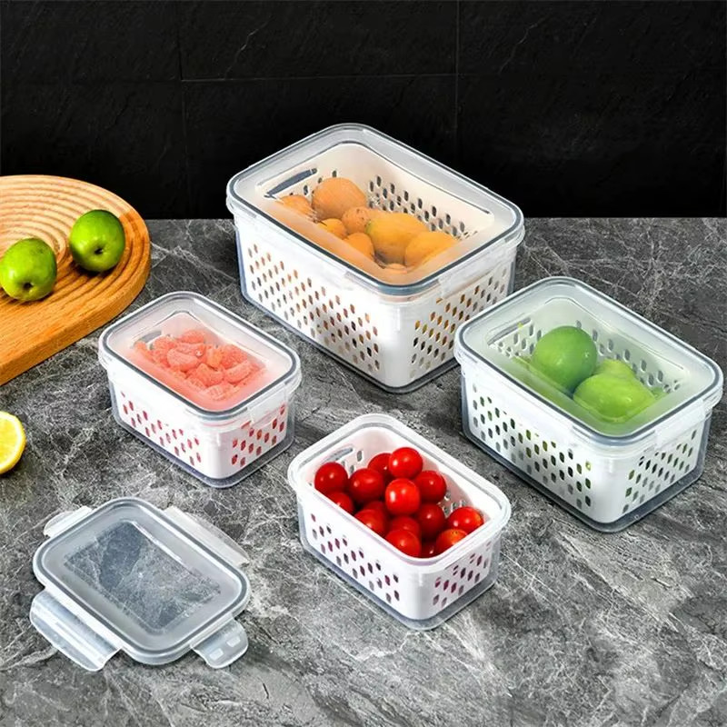 1/2/3Pcs Refrigerator Storage Box Fridge Organizer Fresh Vegetable Fruit Drain B