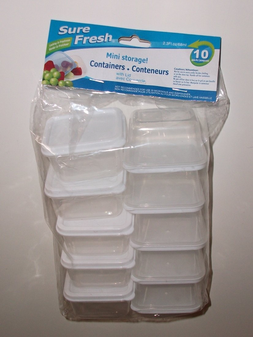 Sure Fresh mini storage container with lid, 2.3 Fl Oz square, 10 Small, Clear