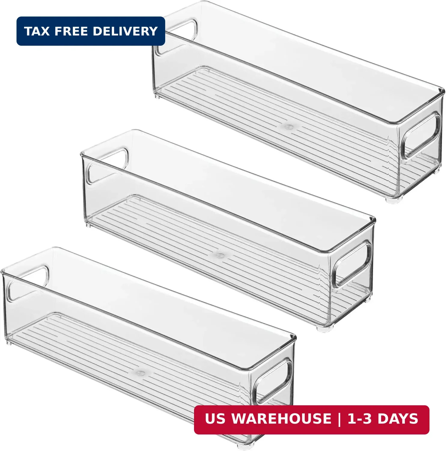 iDesign Stackable Fridge Bin with Handles – Ideal for Freezer or Pantry, Set of