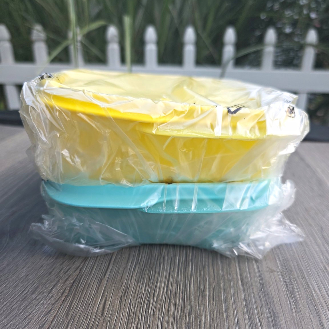 Square Plastic Food Storage Containers 2pc 400ml Snap Lids BPA Free Blue Yellow