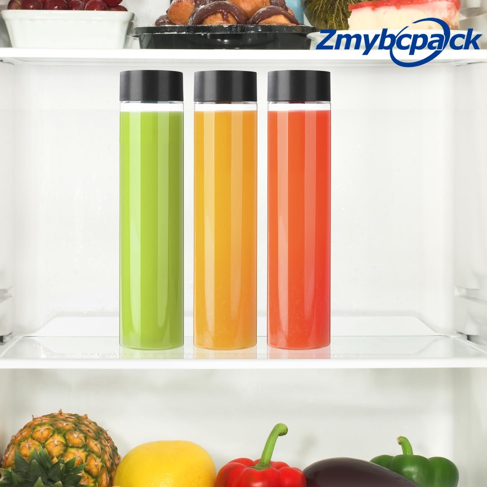 12 Pack 16oz Clear PET Plastic Juice Bottles Black Lid Smoothie Drink Containers