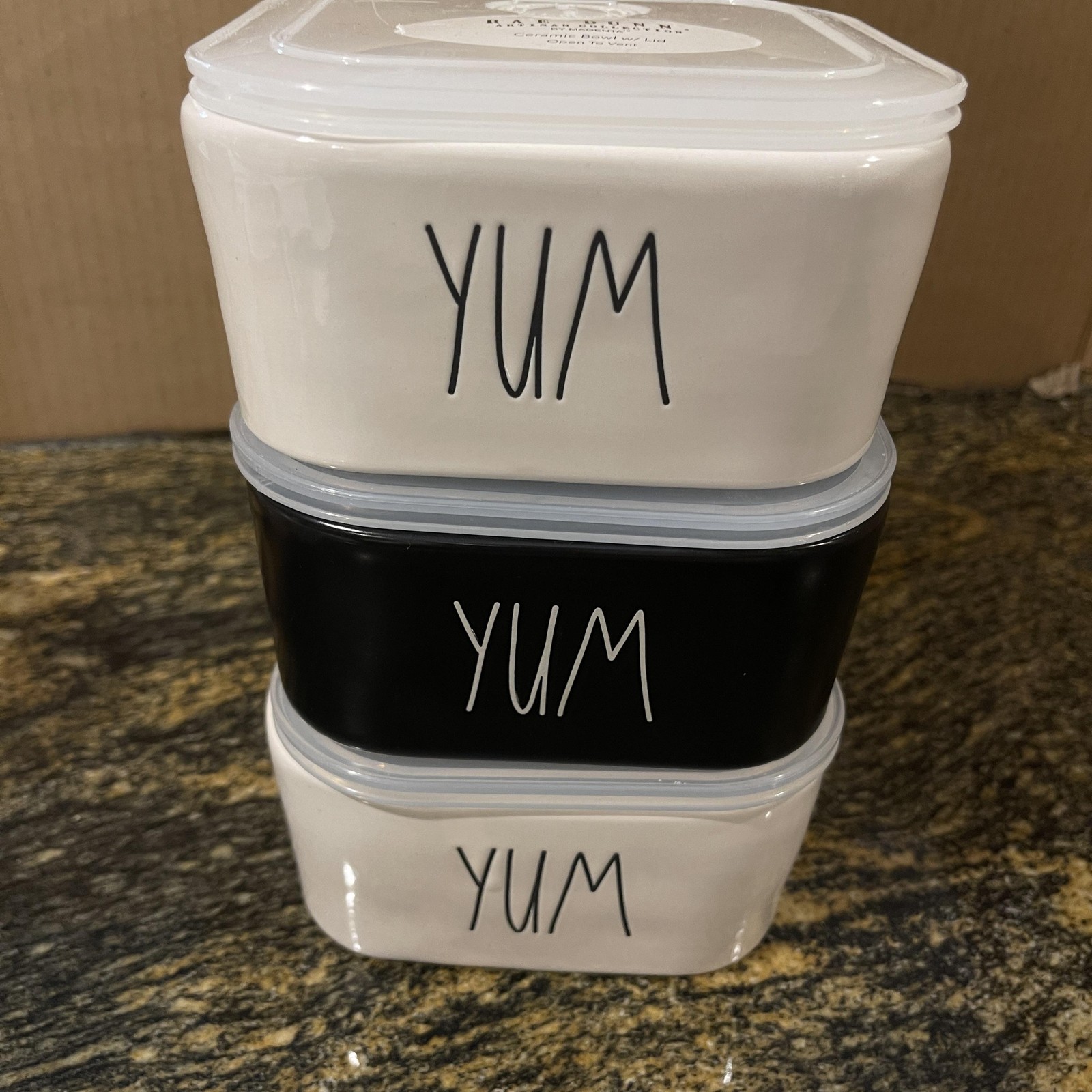 Rae Dunn YUM Ceramic Food Storage Bowls Set of 3 Vented Lids Artisan Magenta