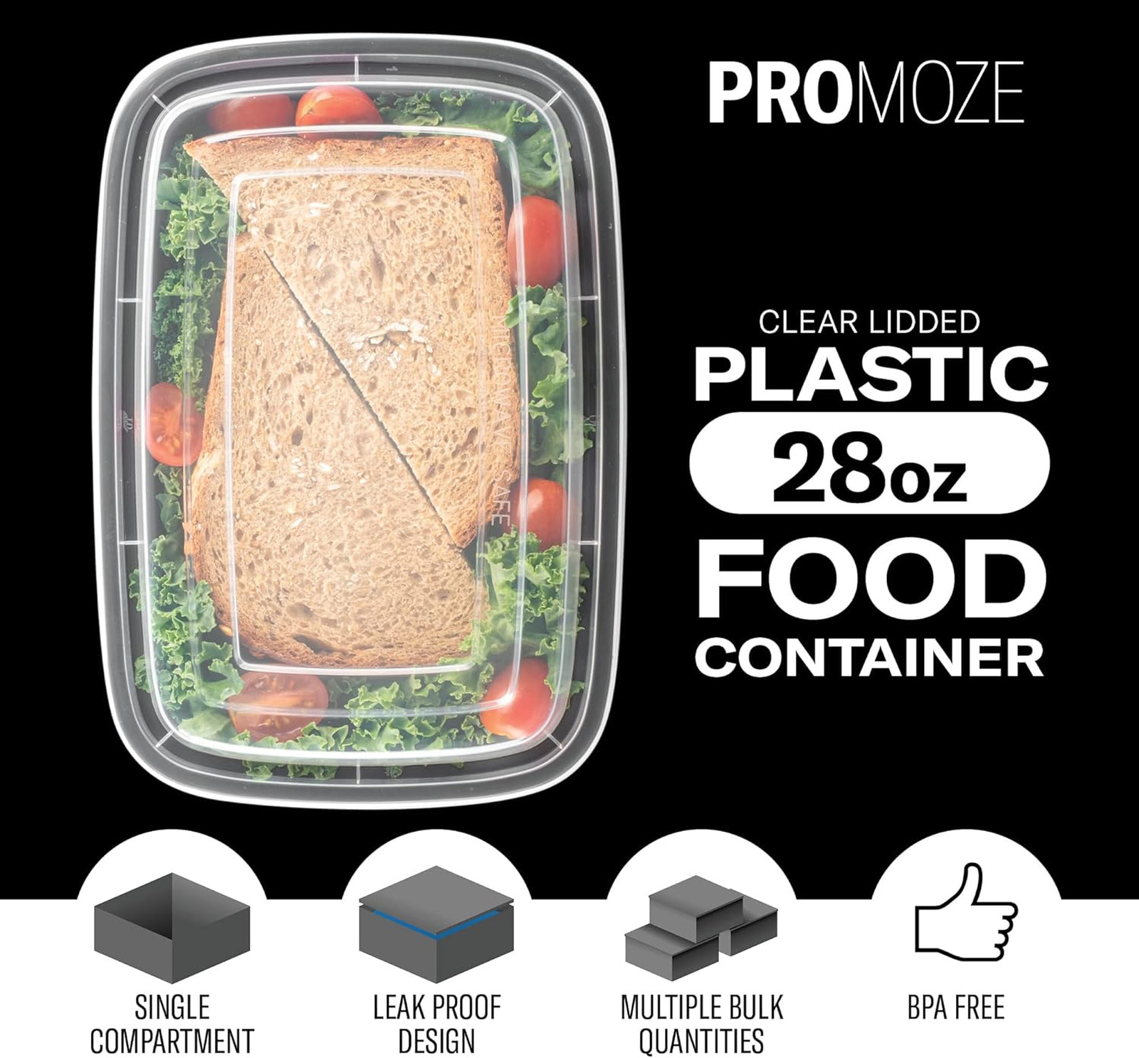 50-Pack Reusable Food Storage Containers with Lids Microwave Safe 28 oz Plastic