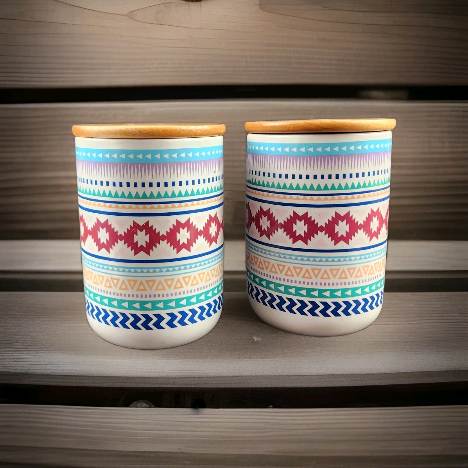 CORE KITCHEN Southwestern style, Set of 2 Stoneware Canisters, 6.25″ Tall