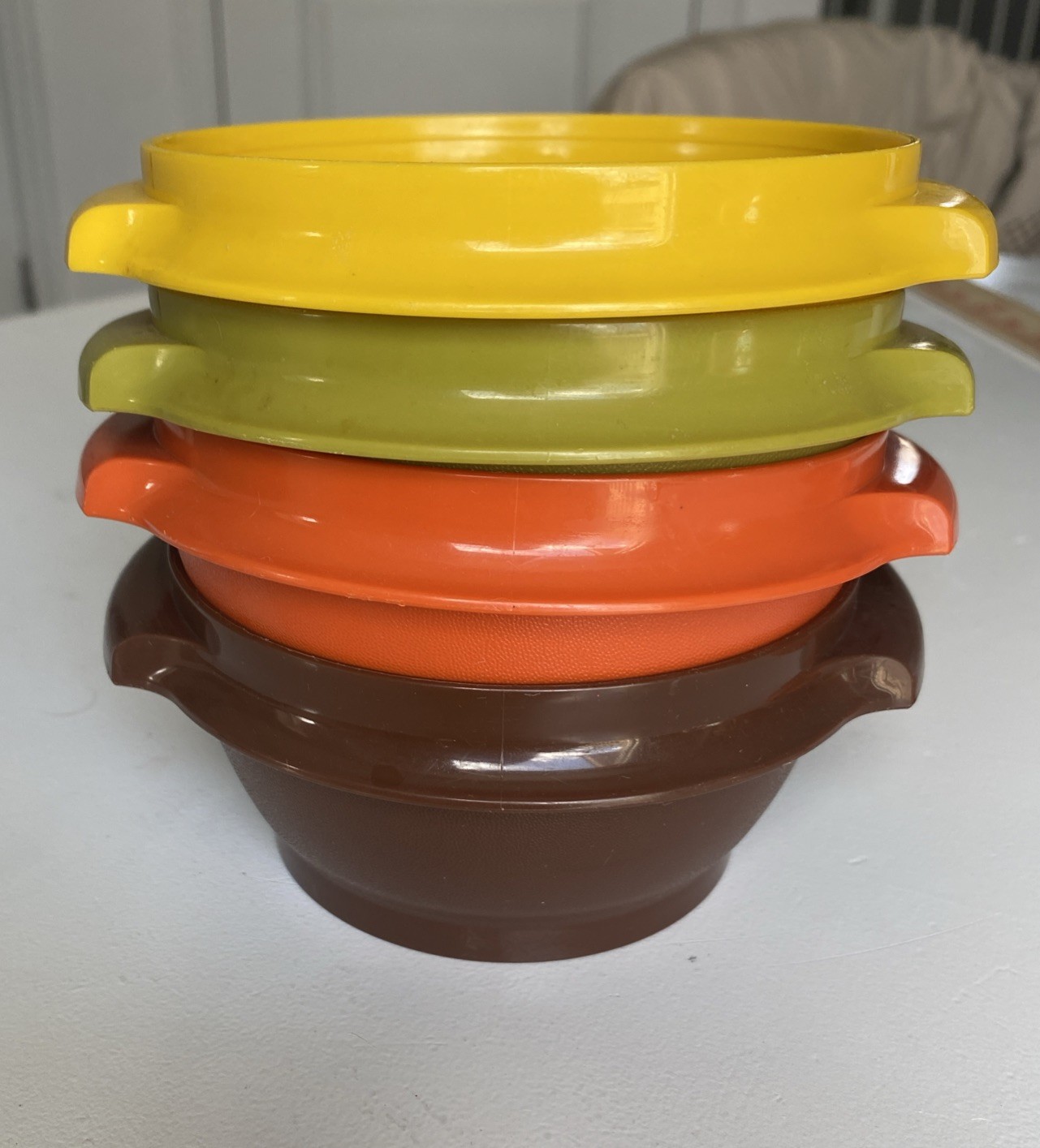 Vintage Tupperware Lot of 4 Bowls No Lids Brown Green Orange Yellow 1323