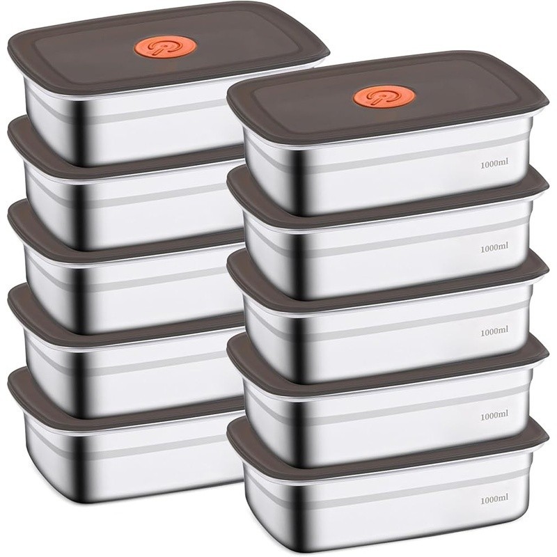10PCS Stainless Steel Food Storage Container W/ Lid 34oz Meal Prep Lunch Box