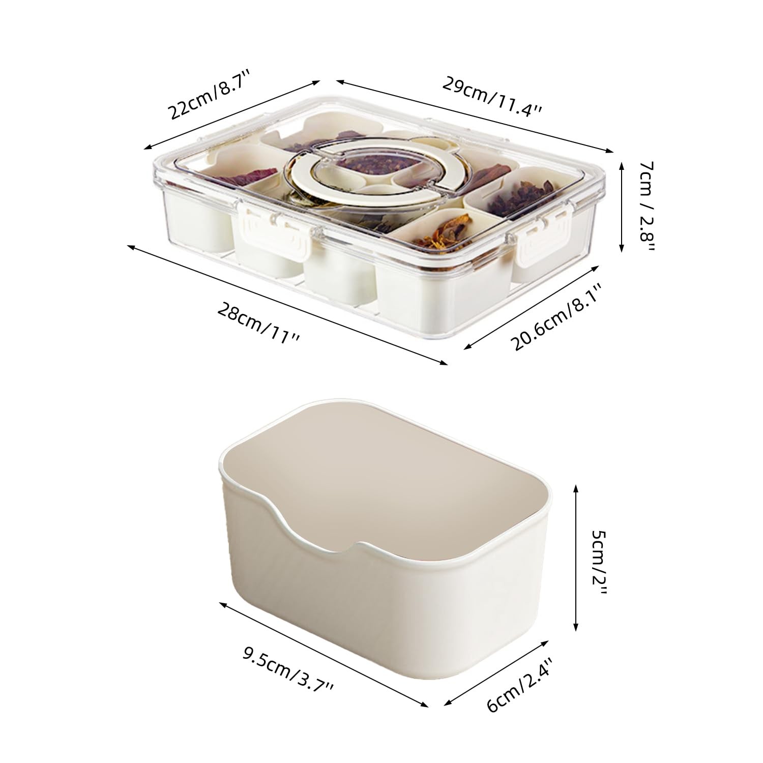 Air-Tight Snackle Box Container –Divided Serving Tray with Lid & Handle–Clear…