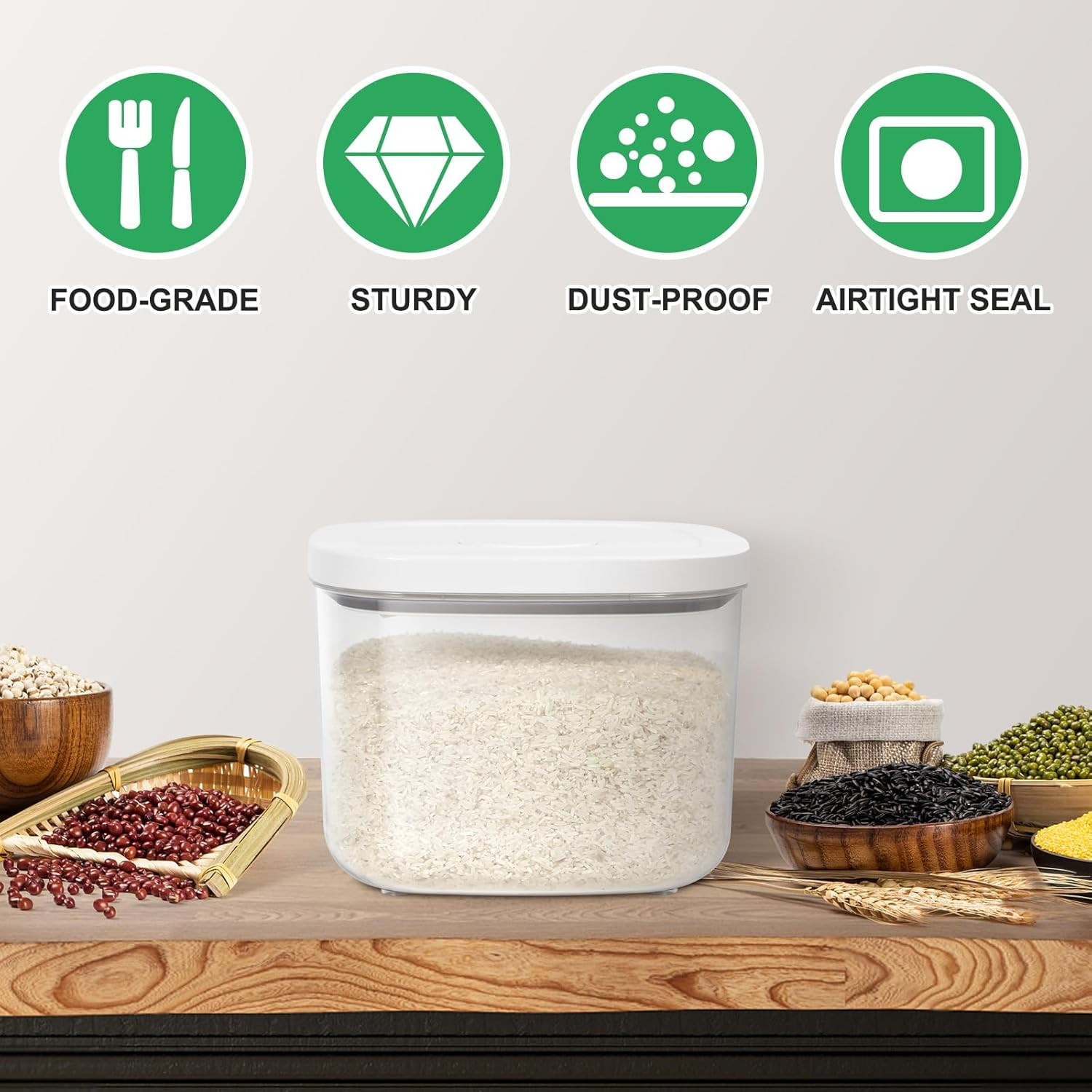 Tbmax Large Airtight Food Container 5.28 Qt with Pop up Lid & Measuring Cup, Ide
