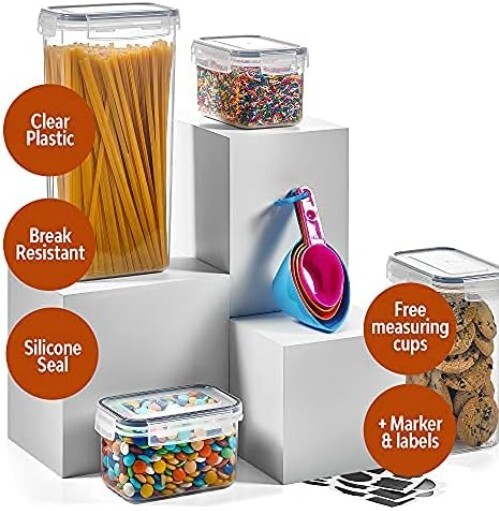 Food Storage Container Set – Canisters for Cereal, Rice, Pet Food – Spoon