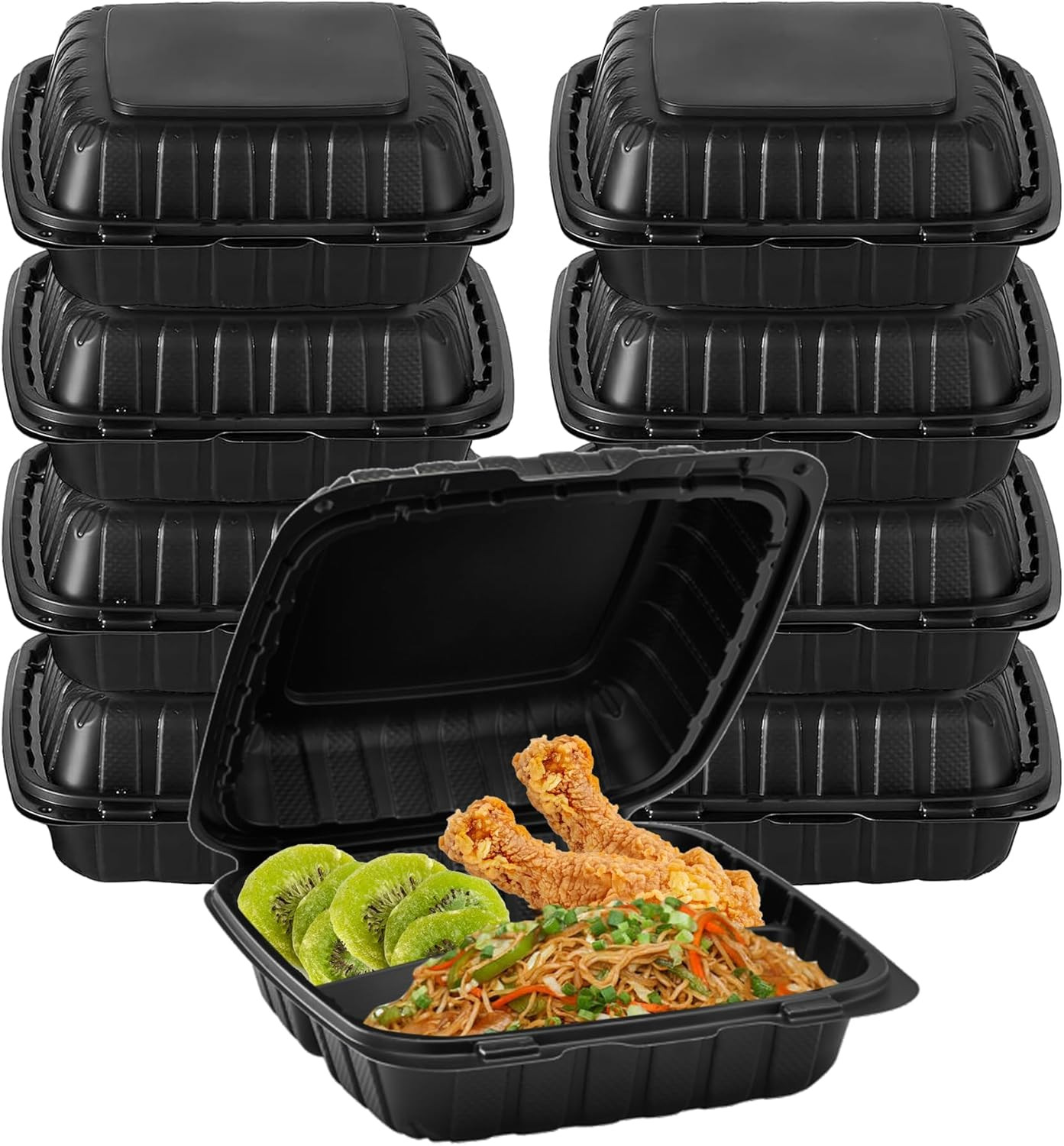8″ X 8″ 3-Compartment to Go Food Take Out Containers Boxes with Lids | 50 Pack M