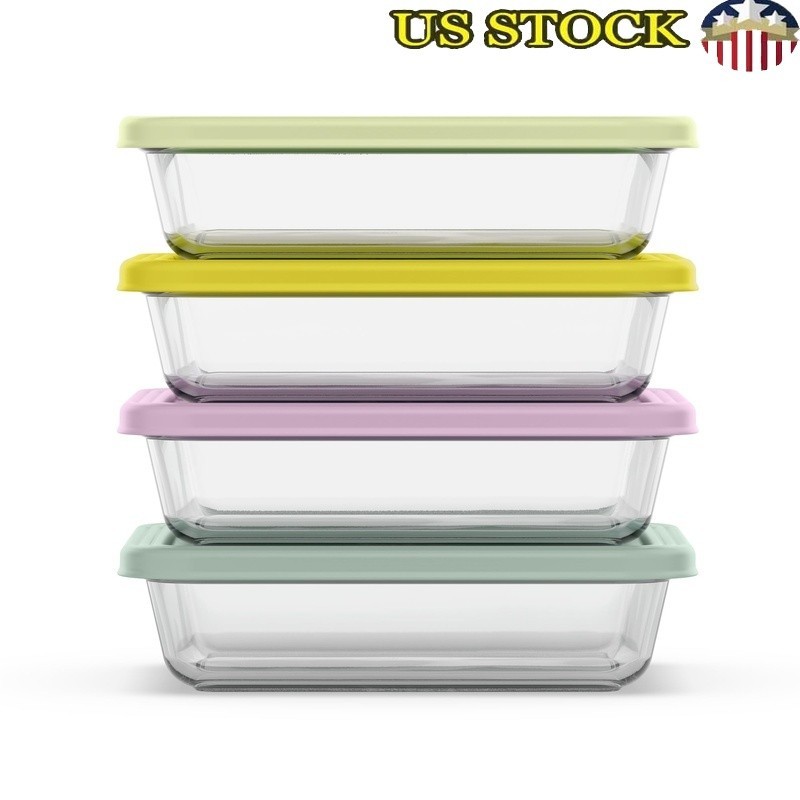 8 Piece Meal Prep Glass Containers Leak Resistant Lids Stackable Dishwasher Safe
