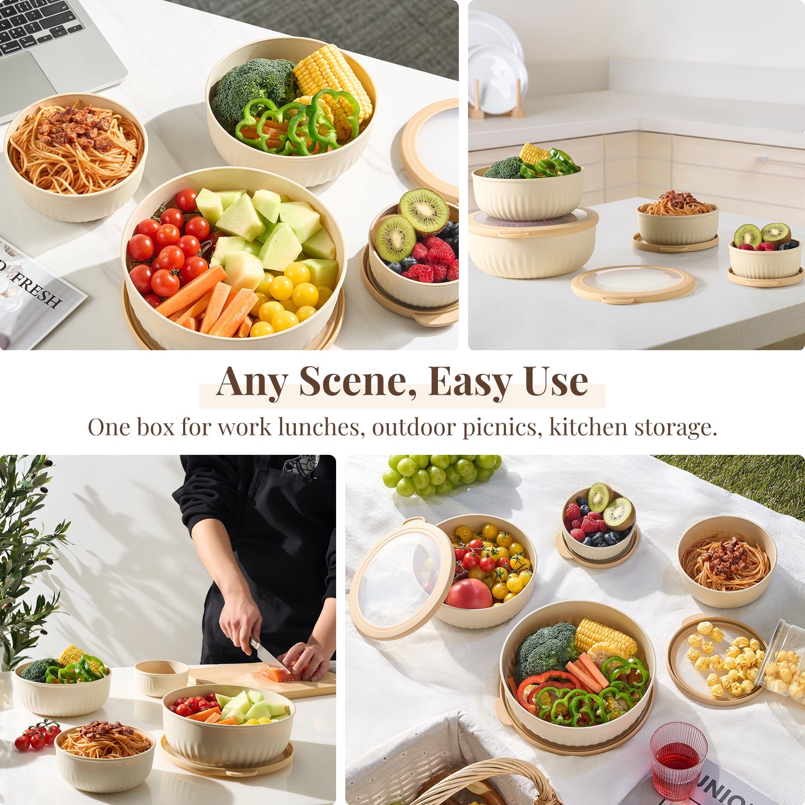 BPA-Free Stackable Food Storage Containers–Tight-Seal Lids,Assorted Sizes,4-Pack